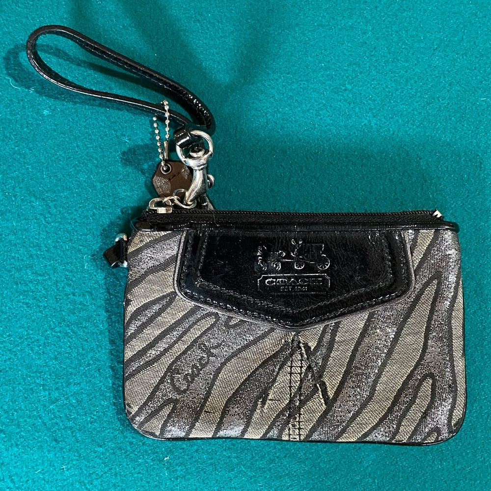 Coach Wristlet/wallet Black and Silver Zebra print